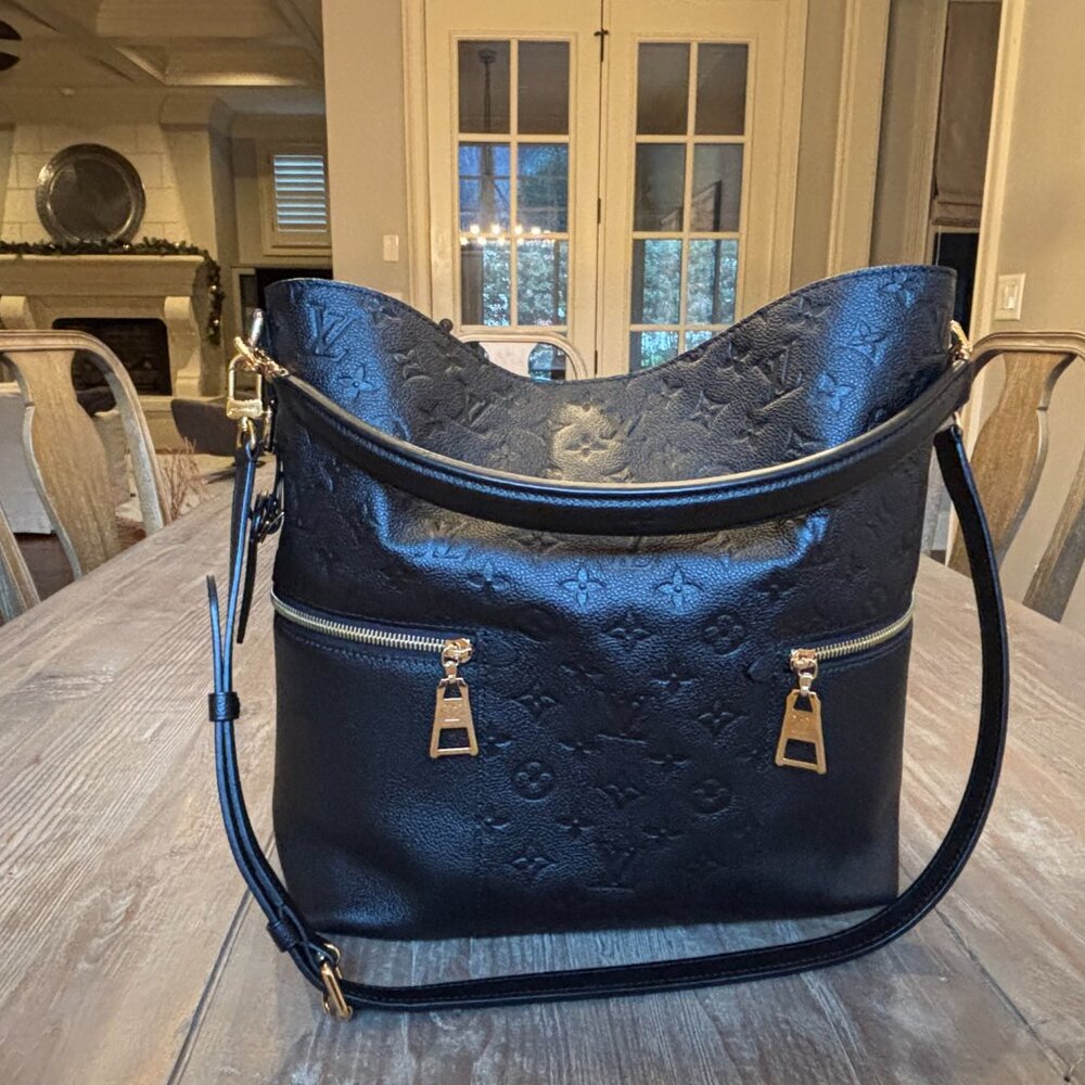 Like New Louis Vuitton Melie Black Leather Empreinte Monogram Shoulder Bag - Picture 2 of 10